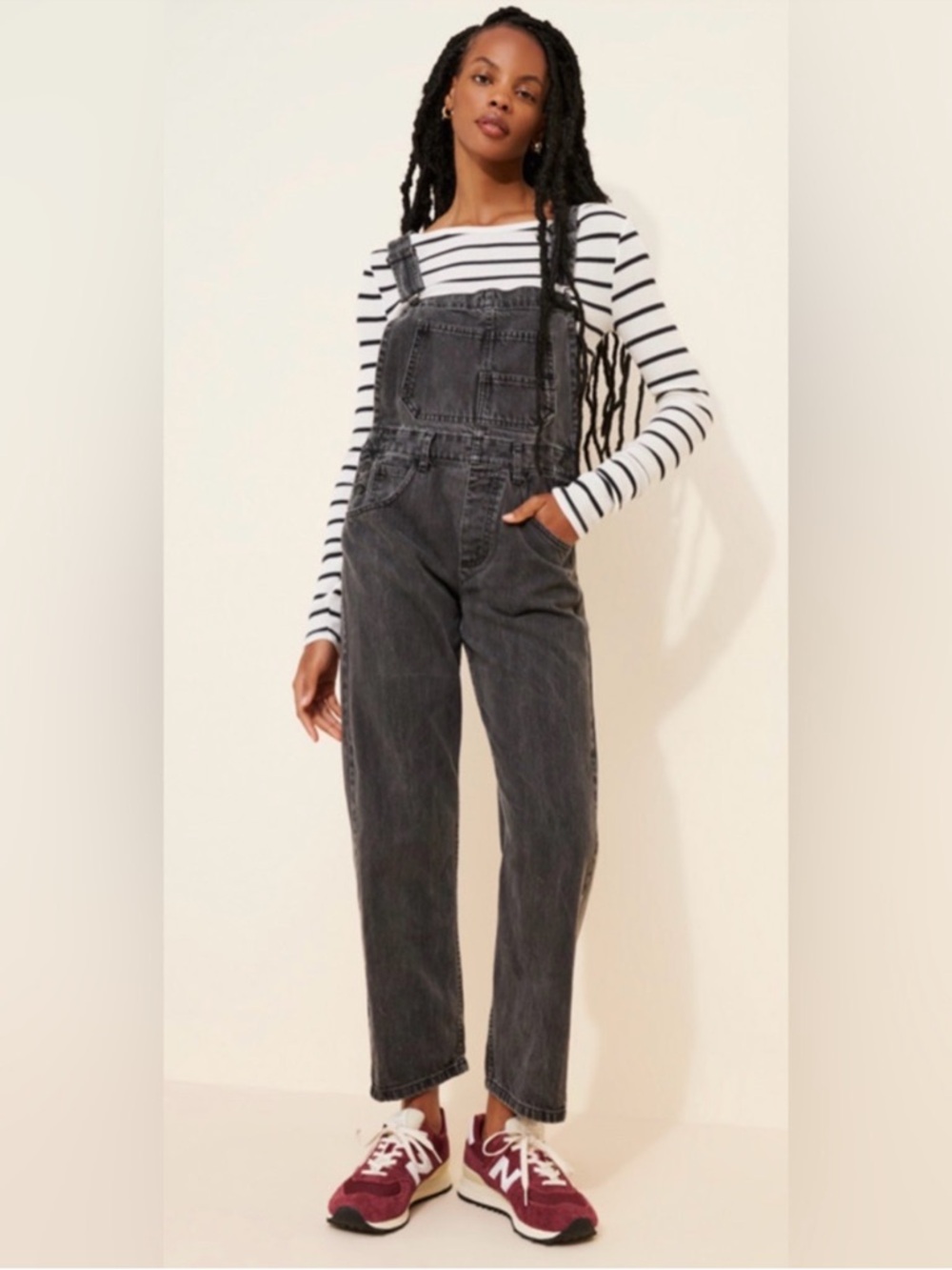 ❤️ Free People Ziggy Faded Black Grey Overalls Size Medium - Picture 6 of 6